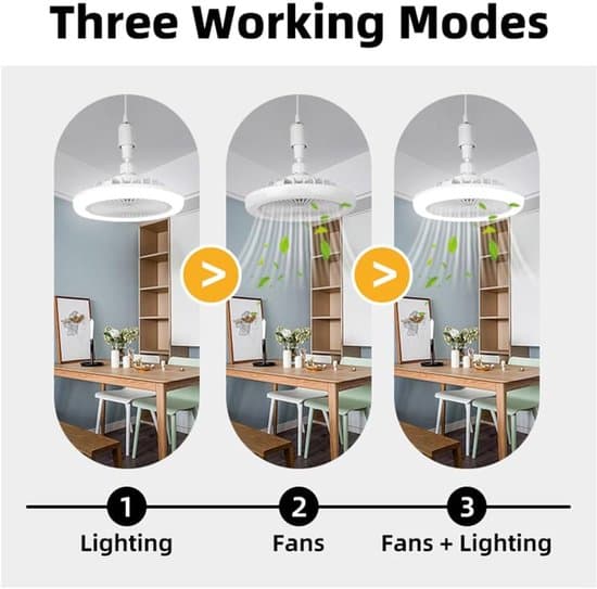 Silent Ceiling Fan with Light Socket - Ceiling Fan with LED Light and Remote Control for Kitchen, Bathroom, Storage Room, Garage (White)