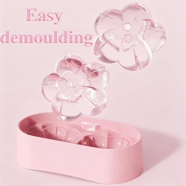 Ice Cube Mold - Cherry Blossom Ice Cube Molds with Lid, 2 Cavity Non-Stick Reusable Container, Cocktail and Drink Maker with Quick Release
