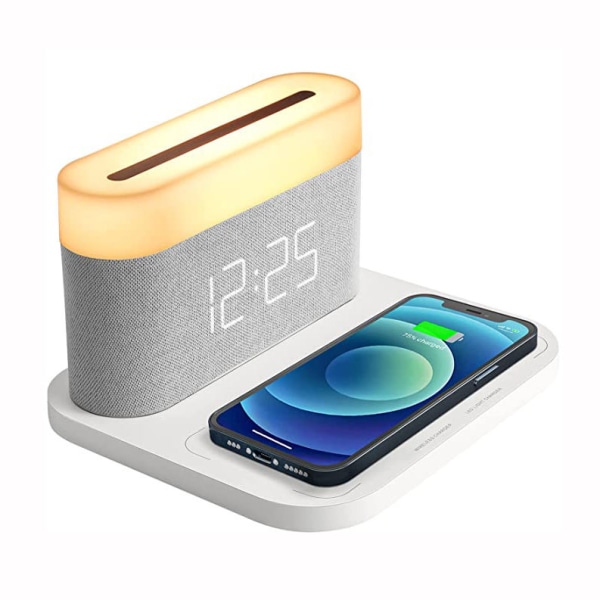 Flat 15W Wireless Charging Nightlight Alarm Clock, Digital Alarm Clock with nightlight, Touch Bedside Alarm Clock with A