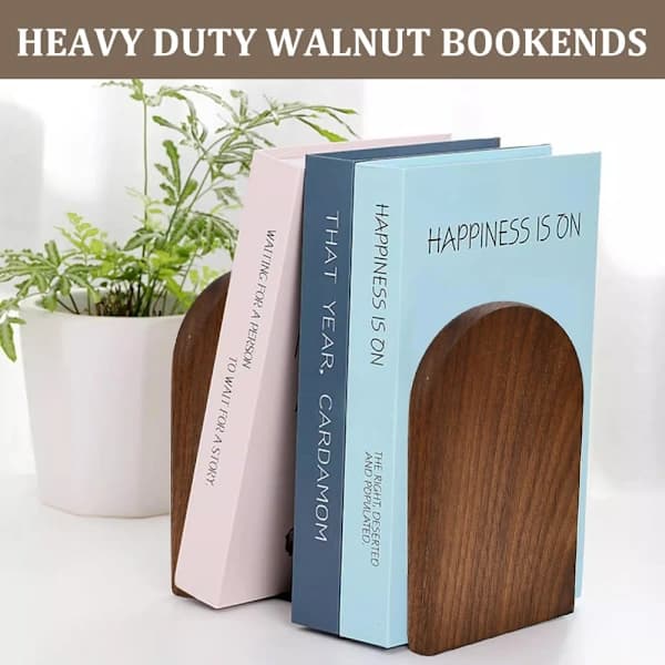 1 Pair Bookends, Walnut Bookends, Non-Slip Bookends, Heavy Wooden Bookends Support Natural Walnut Round