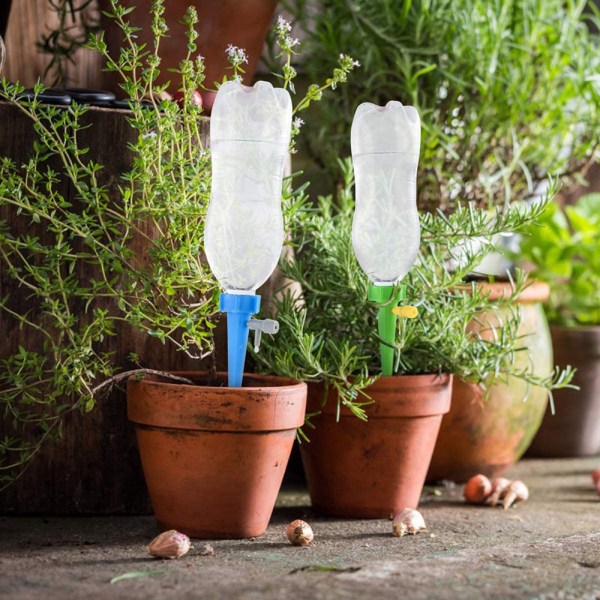 Droppflaska, droppbevattningsflaska, automatisk växtvattnare, droppbevattning, med reglerventiler, för trädgårdshem inomhus utomhus