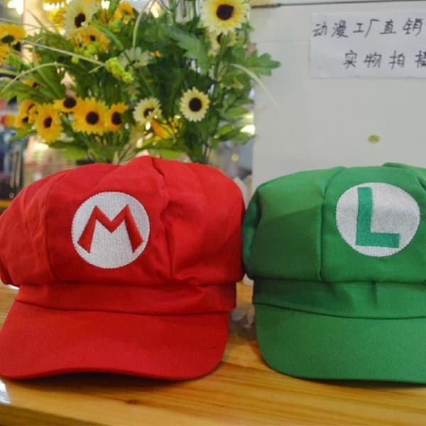 2 stk. Mario og Luigi hatte Røde og grønne videospil tema kasketter