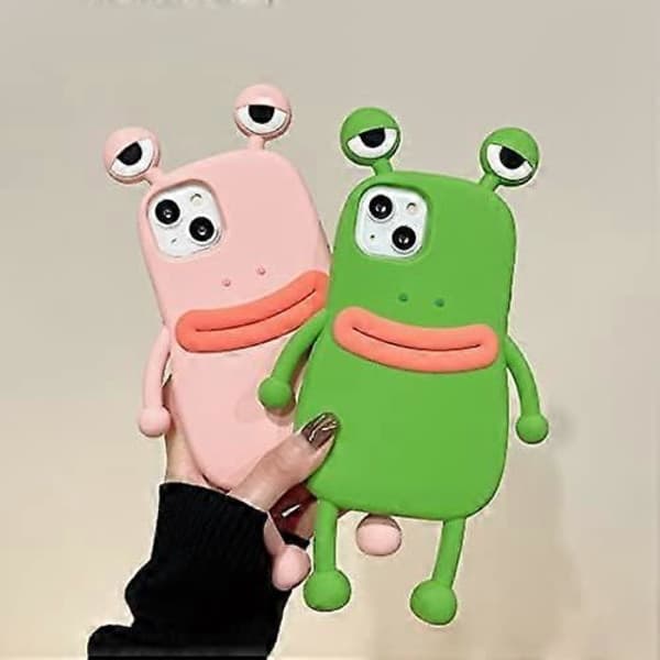 3D Tecknat Sött Kawaii Härligt Korvmun Groda-format Mjukt Silikonskal för iPhone 13 Pro Max - Grön Groda