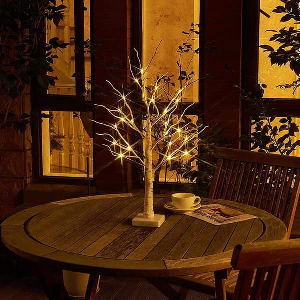 Christmas Tree, 2FT White Birch Tree with 24 Warm White Lights Battery Operated Artificial Tree Lighting