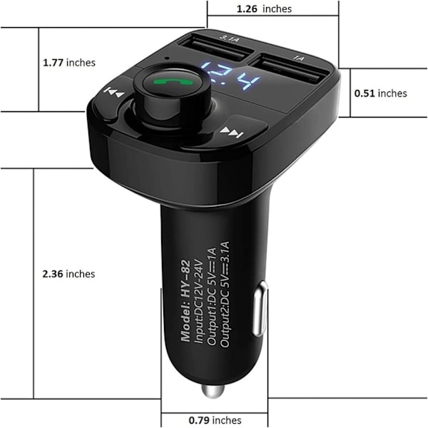 Biladapter 2st LED FM-sändare Bluetooth 5.0 Bilsats Dubbel USB Billaddare 3.1A 1A 2 Port USB MP3 Musikspelare Support TF/U Disk