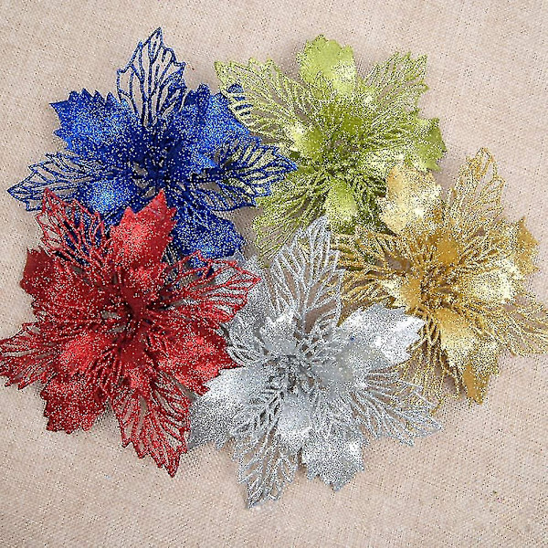 12 st Glitter konstgjord julstjärna blommor julkrans julgran blommor prydnader
