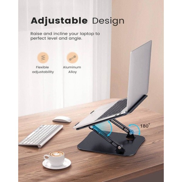 Bärbar datorstativ, hopfällbar bärbar datorstativ i aluminium, höjdjusterbar ventilerad bärbar datorstativ, ergonomiskt stativ för stationär dator, svart