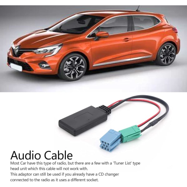 Qiilu Auto Audio Adapter, Auto Audio Adapter, Mini ISO 6Pin 8Pin Car Music Connector Bluetooth 5.0 AUX-kabel för Renault Clio/Espace/Kangoo/Laguna