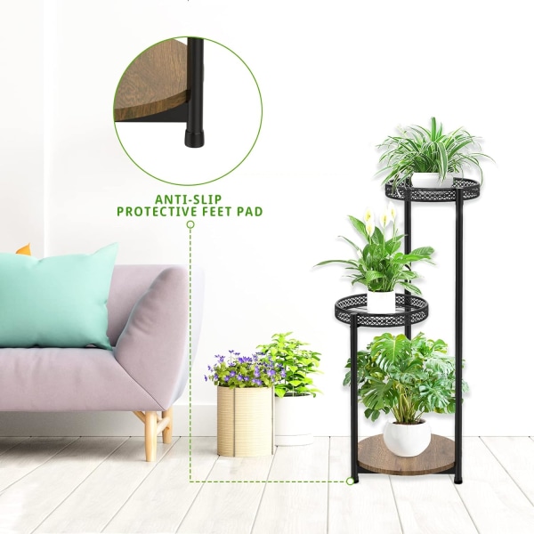 3-vånings växtställ i metall Krukställ inomhus utomhus, 76 cm hörnväxthållare växthylla för blomkrukor, modern