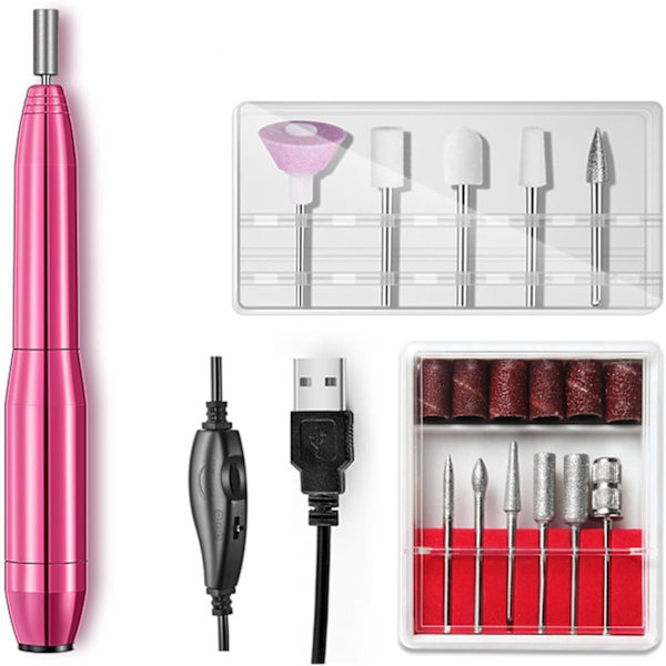 Bärbar elektrisk nagelborrmaskin Set Manikyrmaskin Set Nagelfil Nail Art Tools Kit Gel Remover Utrustning (Färg: