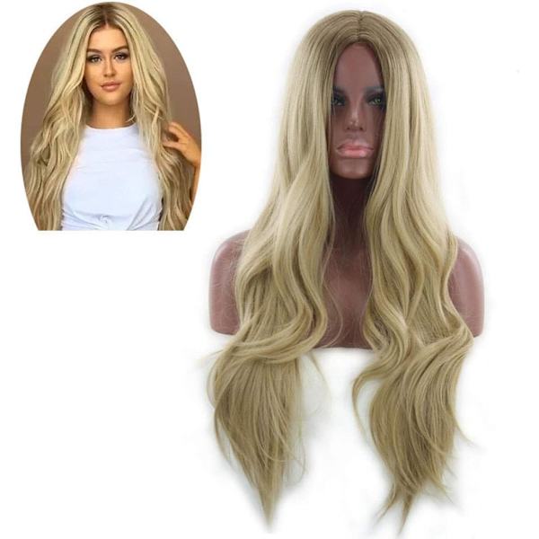 Hårförlängningar Fashian Medium Långt lockigt hår Golden Gradient Big Wave Peruk (Färg: Guld)