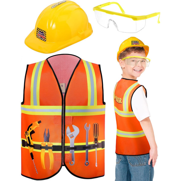 Byggnadsarbetares kostym Rollspel Klä upp set med bygghatt och kostymväst Glasögon för 3 4 5 6 7 år gamla småbarn Barn Pojkar Flickor,