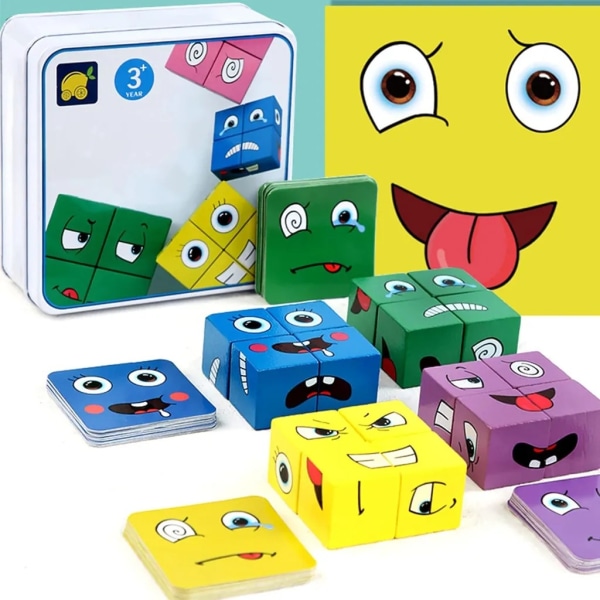 Färgglada Rubiks kub byggklossar set Emoji Montessori IQ Puzzle Interactive Game