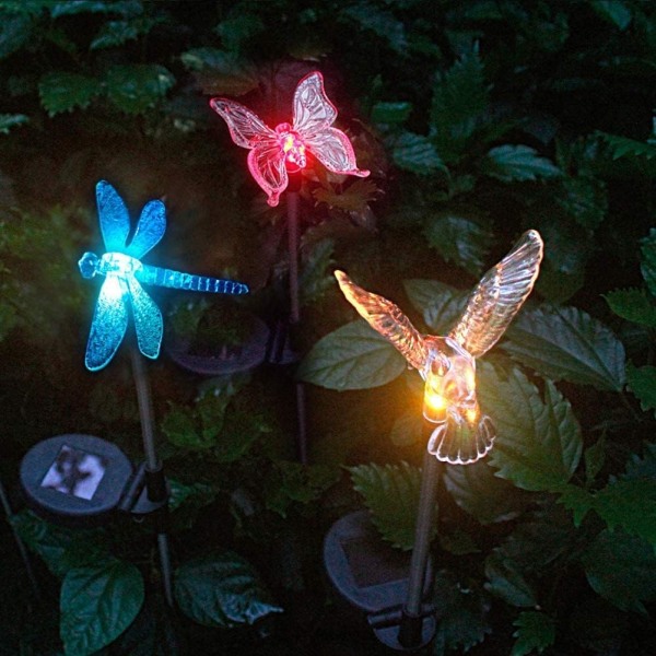 Anordsem Solar Lampor for Outdoor Garden, 3st Color Change Garden Decoration, Dragonfly Hummingbird Butterfly Solar Bar Lights for Garden, Balkong och