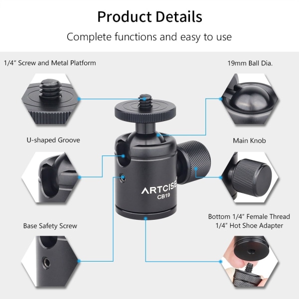 ARTCISE GH6 720° kolfiberstativ Panoramic Gimbal Pan Head Kulfäste för teleobjektiv DSLR-kamera