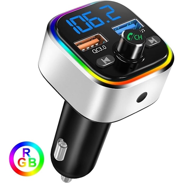 Biladapter T32 RGB Bil FM-sändare Bluetooth 5.0 Handsfree Trådlös MP3 Radio Adapter Player QC3.0 Dual USB Snabbladdning Bil FM-modulator