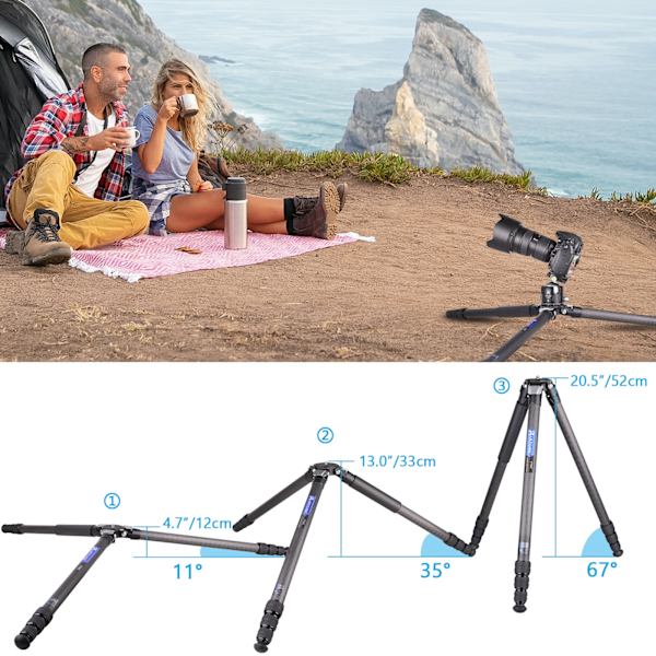 Kompakt design kolfiberstativ med stenväska 32,5 mm Max Benrör Stabil lätt kolfiber för Canon Sony Nikon DSLR