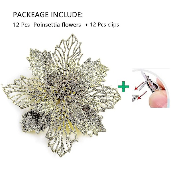 12 st Glitter konstgjord julstjärna blommor julkrans julgran blommor prydnader