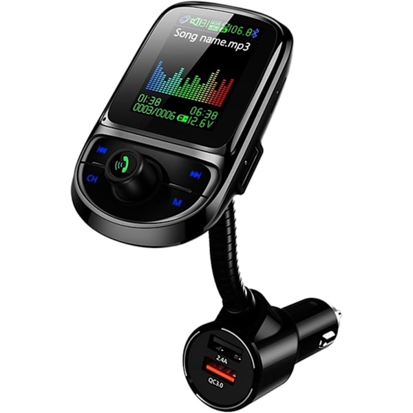 Biladapter Bil FM-sändare Färg Bluetooth 5.0 trådlös modulator Mp3-spelare QC 3.0 Dubbel USB -laddare Röstsändning Bluetooth