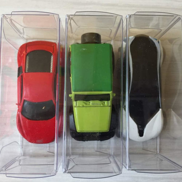 50 st Leksaksbilsutställningslådor, PVC-transparent låda modell Leksaksbilsutställningslåda, 1/64 skala organizer Case