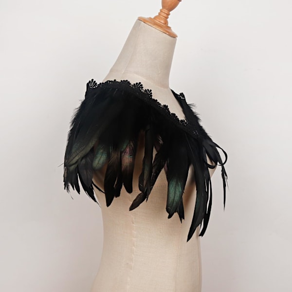Kvinnor Natural Feather Feather Schal Halloween Shrug svart ponchokrage