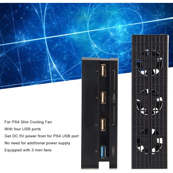 Ps4 Slim Kylfläkt Spelkonsol Kylfläkt Abs Svart Spelkonsol Kylfläkt USB -driven Automatisk Intelligent Extern Kylare Med Hub För Ps4
