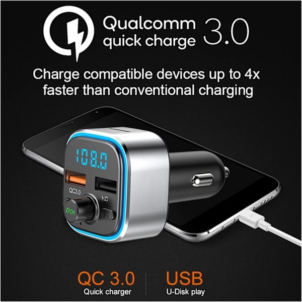 Biladapter T32 RGB Bil FM-sändare Bluetooth 5.0 Handsfree Trådlös MP3 Radio Adapter Player QC3.0 Dual USB Snabbladdning Bil FM-modulator