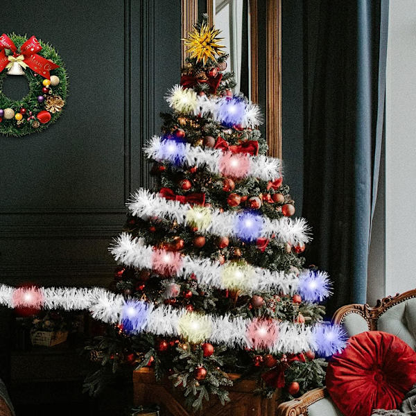 10 meter vit juldekoration glittergirlander med flerfärgade LED-lampor för julgran Hemkontorstillbehör vit
