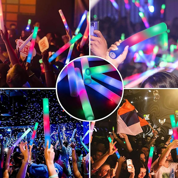 LED Foam Glow Sticks - Bröllopsglödstift med 3 färgblinkande lägen - glöd i mörkret festtillbehör eller nyårsaftons födelsedagar