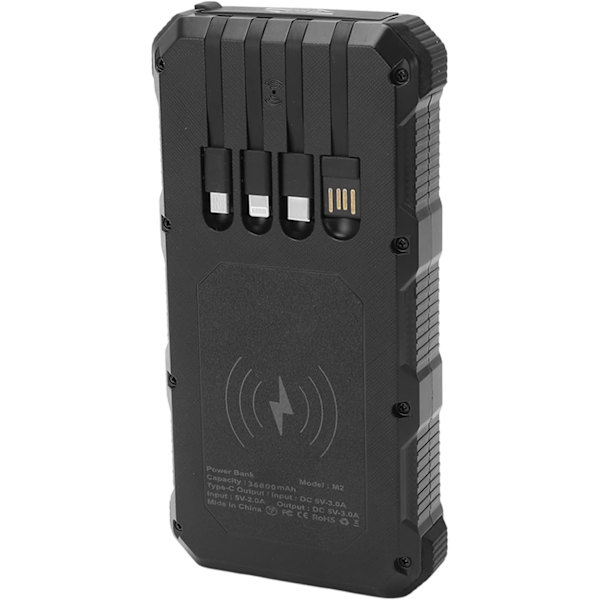 Solar Power Bank, Dammtät Bärbar 5V 3A Solar Phone Power Bank 3 USB ABS med LED-ljus för camping (svart)
