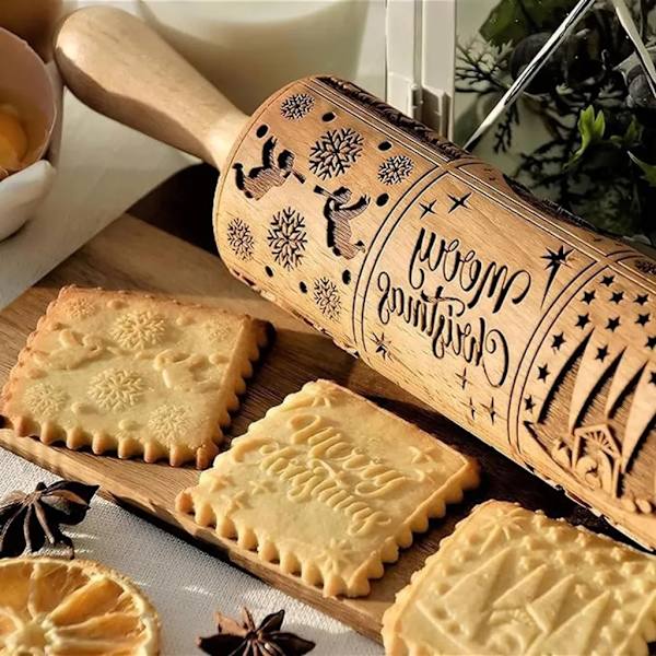 Julkavel, mönsterkavel, 3D-mönsterpräglad kavel, julkavel i trä DIY-präglad