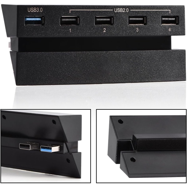 USB Hub för PS4 USB Hub för PS4-konsol Abs Black High Speed ​​5 Ports USB Hub 2.0 3.0 Expansion Hub Controller Adapter för Ps4-spelkonsol