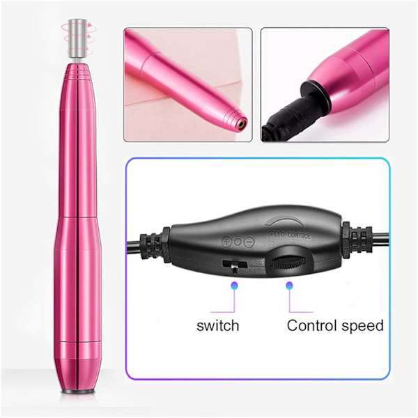 Bärbar elektrisk nagelborrmaskin Set Manikyrmaskin Set Nagelfil Nail Art Tools Kit Gel Remover Utrustning (Färg: