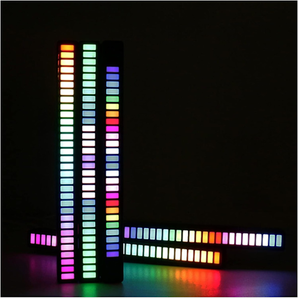 Solnedgångslampa Black Shell RGB Röstaktiverad Pickup Rhythm Light med bas, aluminiumlegering 32 LED-bitar musiknivåindikator för självmedia