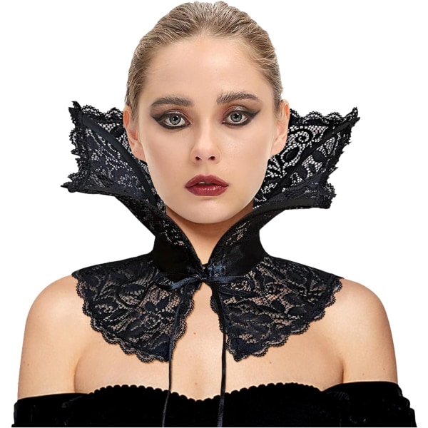 Viktoriansk svart Rüsche krage retro gotisk cosplay kostymtillbehör