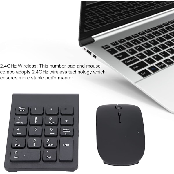 Nummerlapp för bärbar dator Grå numerisk tangentbord trådlös abs svart numerisk sifferknapp Plug and Play 2,4Ghz trådlös teknik 1200 Dpi Känslig Slitstark numerisk mus