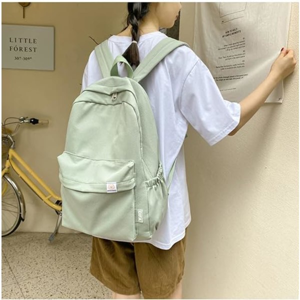 Sage Green Backpack Skolryggsäck Flickor Casual Ryggsäck med stor kapacitet