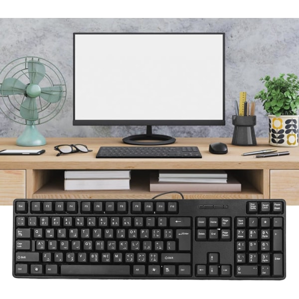 Trådbundet tangentbord Gaming Arabiskt tangentbord Abs Arabiskt tangentbord 104 nycklar USB gränssnitt Trådbunden design Svart Abs-material Office-tangentbord för skrivbordet