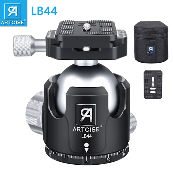 Tunt kulhuvud stativhuvud ARTCISE LB44 Helmetall CNC kulhuvud kamerafäste med två Arca Quick Release Plattor