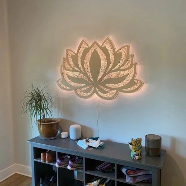 LED Nattljus Lotus Flower Mandala YOGA LED Ljus Hängande Vägg Skulptur Lampa Vägglampa Dekorativ