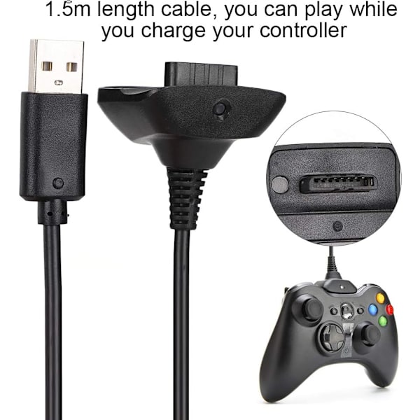 Laddare för en X360 Xbox 360-kontroll Xbox 360-kabel Abs 2 i 1 1,5M laddningskabel för Microsoft Xbox 360-kontroll Snabbladdning (svart) (svart)