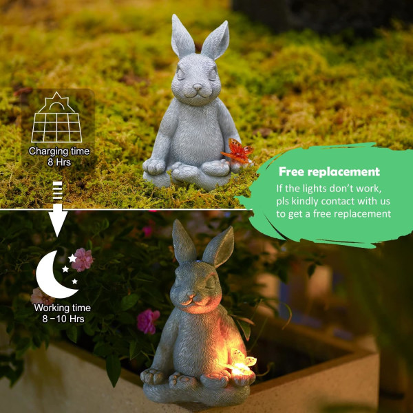 Meditation Yoga Kaninfigurer Trädgårdsdekoration för utomhusbruk – Solar trädgårdsfigurer för utomhusbruk med fjärilspresenter för kvinnor Mama