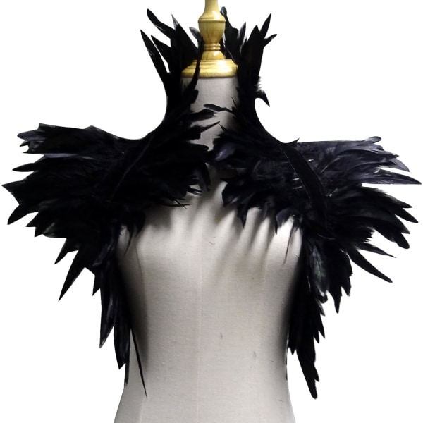 Viktoriansk äkta naturlig fjäder axelryckning halsduk axelkappa cape gotisk krage Halloween-kostym