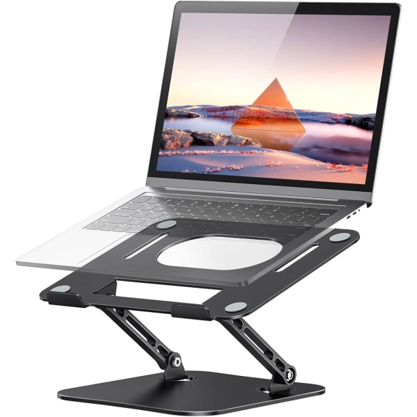 Bärbar datorstativ, hopfällbar bärbar datorstativ i aluminium, höjdjusterbar ventilerad bärbar datorstativ, ergonomiskt stativ för stationär dator, svart