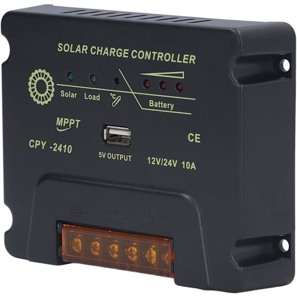 MPPT Solar Charge Controller, 10A Solar Panel Charge Controller med USB port, 12V/24V Solar Charge Controller (CPY-2410)