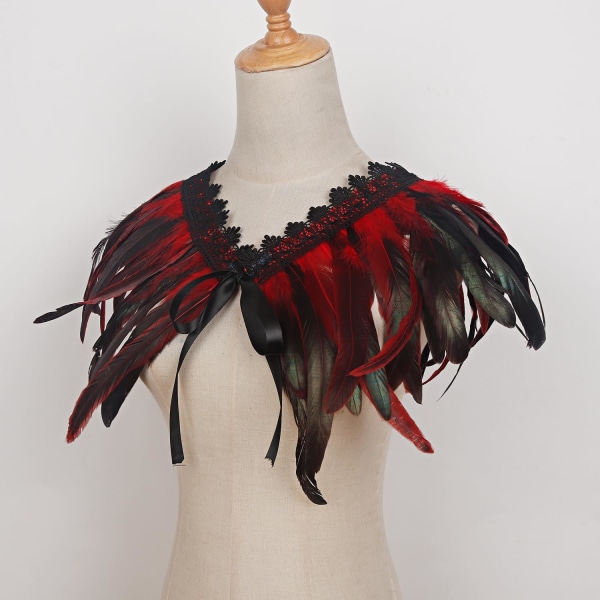 Kvinnor Natural Feather Feather Schal Halloween Shrug svart ponchokrage