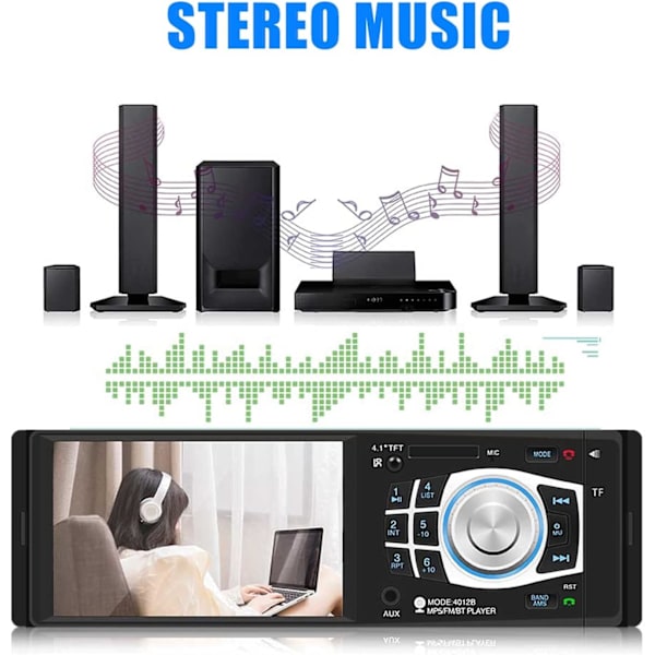 Biladapter 4012B Audio Radio FM TF USB AUX Stöd Biltillbehör 4.1" Bil MP5-spelare Bluetooth Stereo In-dash 7 färger Bakgrundsbelysning