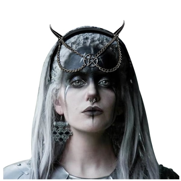 Goth Hörner Hair Reifts Gothic Headdress Halo Crown Headpiece Women Halloween Cosplay Accessoar (Svart-1)