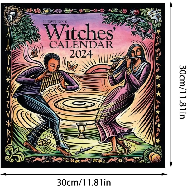 2024 Häxkalender - 30 X 30 cm 2024 Witch Wall Calendar - Dark Forest Lunar Calendar | Kalender Färgglada Waterink Väggkalendrar - Vägg