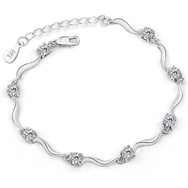 "925 Sterling Silver Armband med glänsande vita Cubic Zirconia för kvinnor Flickor Praktisk design och hållbar"